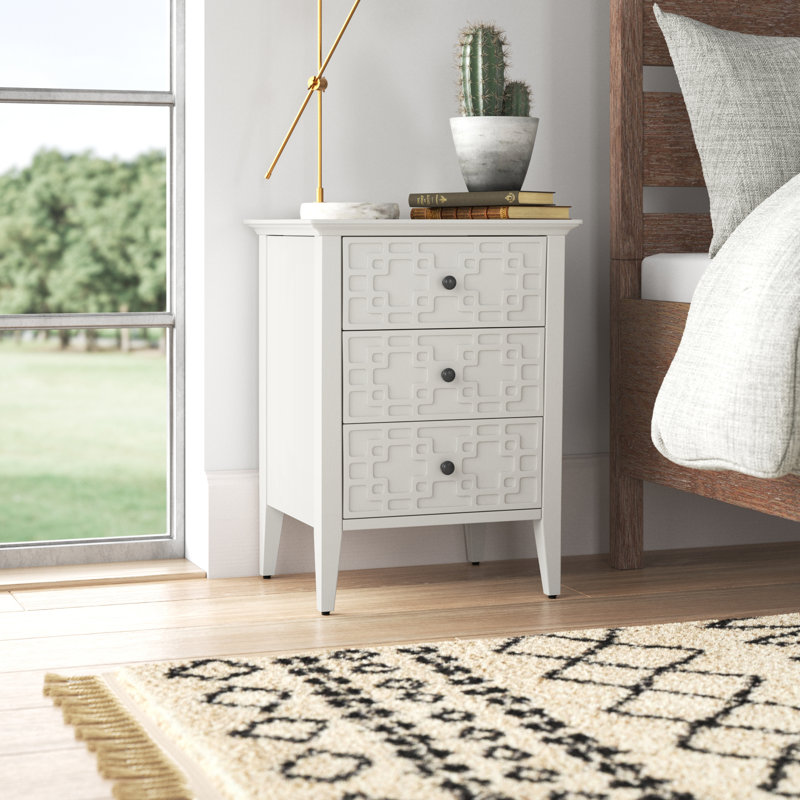 Jerry 3 Drawer Nightstand in Off White